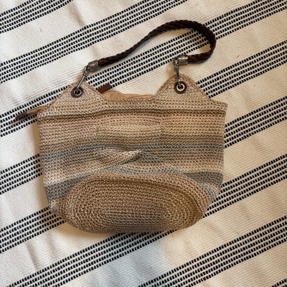 The Sak Striped Crochet Leather Strap Multi Color Hobo Purse Shoulder Bag - Picture 5 of 11